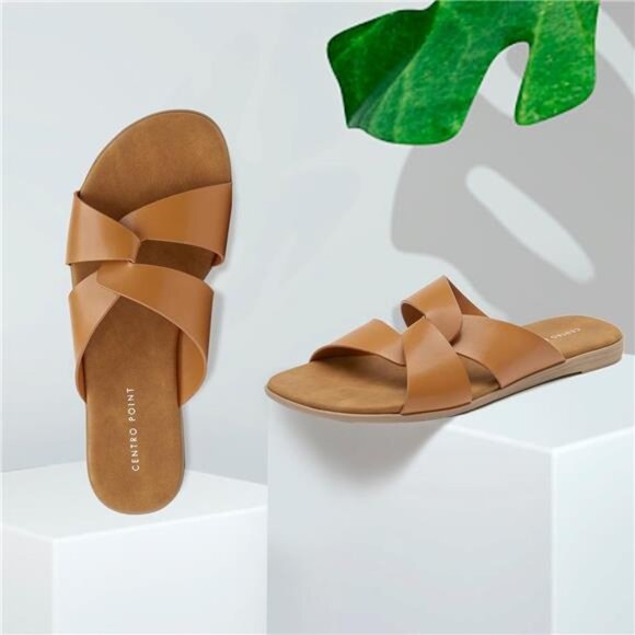 Women's Open Toe Slip On Cross Strap Sandals - Picture 7 of 8